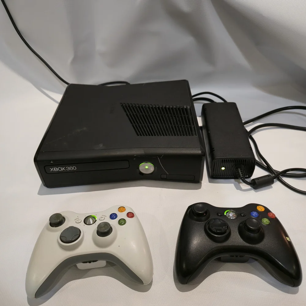 XBOX 360 Console with Black and White Controllers